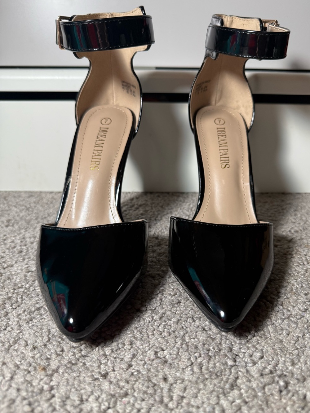 Dream Pairs Black Patent Pointed-Toe Ankle-Strap Heels